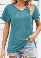 Layered Green V Neck Short Sleeve T Shirt