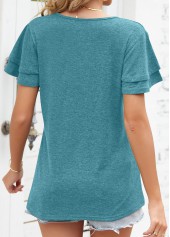 Green tops,Plain Color tops,Layered Green V Neck Short Sleeve T Shirt