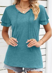 Green tops,Plain Color tops,Layered Green V Neck Short Sleeve T Shirt
