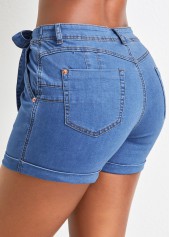 Denim Blue bottoms,Plain Color bottoms,Pocket Skinny Zipper Fly Denim Shorts