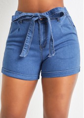 Denim Blue bottoms,Plain Color bottoms,Pocket Skinny Zipper Fly Denim Shorts