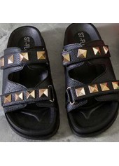 Black accessories,Geometric accessories,Falt Black Open Toe Slippers