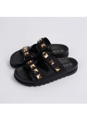 Black accessories,Geometric accessories,Falt Black Open Toe Slippers