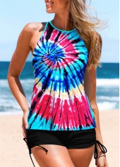 Multi Color swimwear,Tie Dye swimwear,ROTITA Cut Out Multi Color Tankini Top