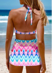 Blue swimwear,Geometric swimwear,ROTITA Cross Hem Blue Geometric Print Bikini Set