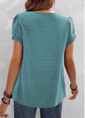 Turquoise tops,Plain Color tops,ROTITA Lace Turquoise V Neck Short Sleeve Blouse