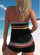 Black swimwear,Tribal swimwear,ROTITA Patchwork Black Tribal Print Tankini Top