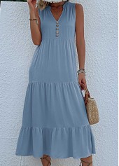 Dusty Blue dresses,Plain Color dresses,Everyday dresses,Casual dresses,Button Dusty Blue A Line Dress