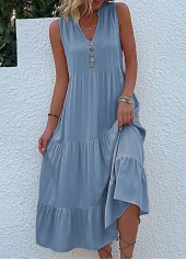 Dusty Blue dresses,Plain Color dresses,Everyday dresses,Casual dresses,Button Dusty Blue A Line Dress
