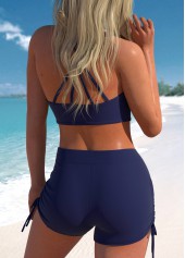 Navy swimwear,Plain Color swimwear,ROTITA Two Piece Navy Mid Waisted Tankini Set