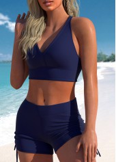 Navy swimwear,Plain Color swimwear,ROTITA Two Piece Navy Mid Waisted Tankini Set
