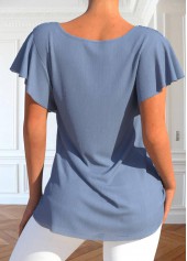 Dusty Blue tops,Plain Color tops,ROTITA Lace Dusty Blue Split Neck T Shirt