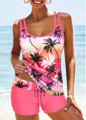 ROTITA Criss Cross Pink Leaf Print Tankini Set