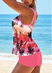 Pink swimwear,Plants swimwear,ROTITA Criss Cross Pink Leaf Print Tankini Set
