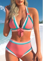 Rotita-Bikini-Set mit Schleife rosafarbenem Stammesmuster und mittlerer Taille