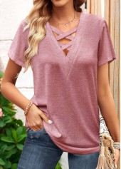 ROTITA T-shirt à col en V rose poudré Criss Cross