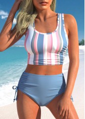 ROTITA Drawstring Dusty Blue Multi Stripe Print Bikini Set