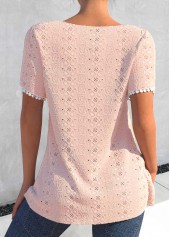 Dusty Pink tops,Plain Color tops,ROTITA Patchwork Dusty Pink Round Neck T Shirt