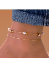 Round Geometric Pattern Alloy Detail Golden Anklet