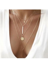 Round Geometric Pattern Alloy Detail Golden Necklace