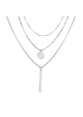 Silver jewelry,Geometric jewelry,Round Geometric Pattern Alloy Detail Silver Necklace