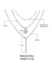 Silver jewelry,Geometric jewelry,Round Geometric Pattern Alloy Detail Silver Necklace