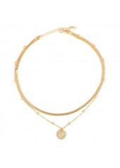 Golden jewelry,Geometric jewelry,Round Golden Geometric Pattern Alloy Detail Necklace