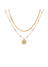Golden jewelry,Geometric jewelry,Round Golden Geometric Pattern Alloy Detail Necklace