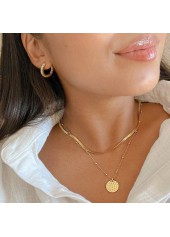 Round Golden Geometric Pattern Alloy Detail Necklace