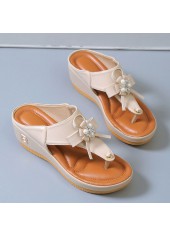 Beige accessories,Plain Color accessories,Beige Pearl Design Mid Heel Flip Flops