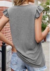 Grey tops,Plain Color tops,Ruched Grey Round Neck Short Sleeve T Shirt