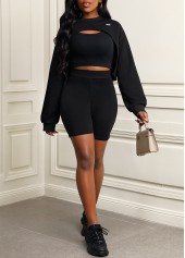 Black bottoms,Plain Color bottoms,Black High Waisted Elastic Waist Short Leggings