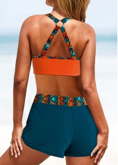 Orange swimwear,Turquoise swimwear,Tribal swimwear,Geometric swimwear,Striped swimwear,Dot swimwear,ROTITA Circular Ring Orange Tribal Print Bikini Set