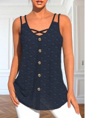 ROTITA Button Navy V Neck Tank Top