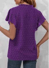 Purple tops,Plain Color tops,ROTITA Button Purple V Neck Short Sleeve Blouse