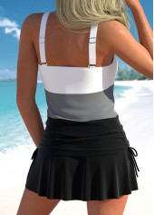 Black swimwear,White swimwear,Contrast Color swimwear,ROTITA Drawstring V Neck Black Tankini Top