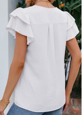 White tops,Plain Color tops,Layered White V Neck Short Sleeve Blouse