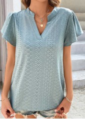 Dusty Blue Split Neck Short Sleeve T Shirt