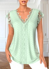 Hellgrünes Rotita-Patchwork-T-Shirt mit V-Ausschnitt