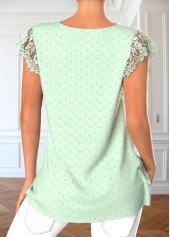 Light Green tops,Plain Color tops,ROTITA Patchwork Light Green V Neck T Shirt