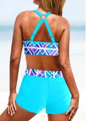 Light Blue swimwear,Geometric swimwear,Plants swimwear,ROTITA Circular Ring Light Blue Geometric Print Bikini Set