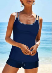 Navy swimwear,Striped swimwear,Geometric swimwear,ROTITA Drawstring Navy Striped Mid Waisted Tankini Set