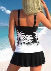 Black swimwear,White swimwear,Plants swimwear,Geometric swimwear,ROTITA Criss Cross Black Tropical Plants Print Tankini Top