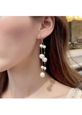 Pearl Design Tassel Detail Silvery White Earrings