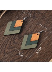 Green jewelry,Green Geometric Square Wood Drop Earrings