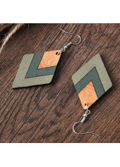 Green jewelry,Green Geometric Square Wood Drop Earrings