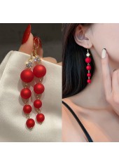 Golden Metal Rhinestone Red Perl Earrings