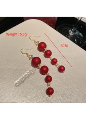 Red jewelry,Contrast Color jewelry,Golden Metal Rhinestone Red Perl Earrings
