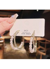 Round Pearl Rhinestone Silvery White Earrings