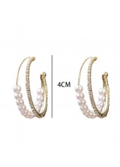 Silvery White jewelry,Other jewelry,Round Pearl Rhinestone Silvery White Earrings